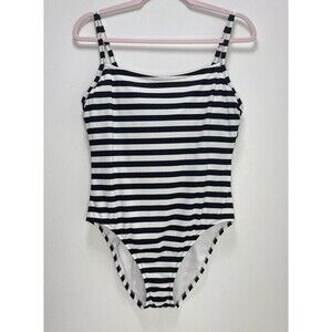 Women's One Piece Swimsuit - Kona Sol, Black & White Stripe, L modest ribbed